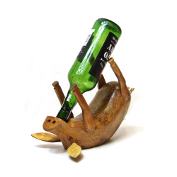 Świnka stojak na wino z drewna tekowego gładka
